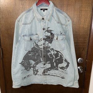 Mens 2X denim shirt with cowboy print